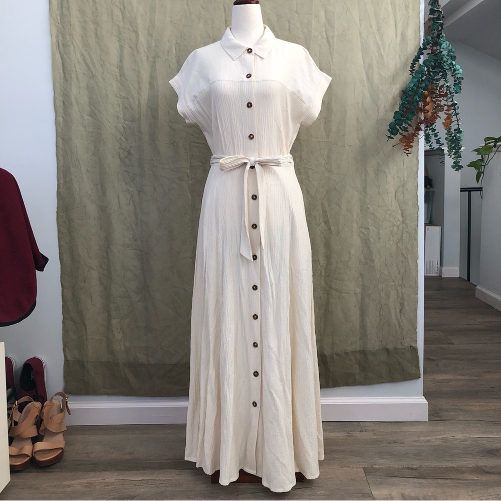 NWOT Calvin Klein Cream Airy Tie Waist Shirt Dress with Pockets Size 6